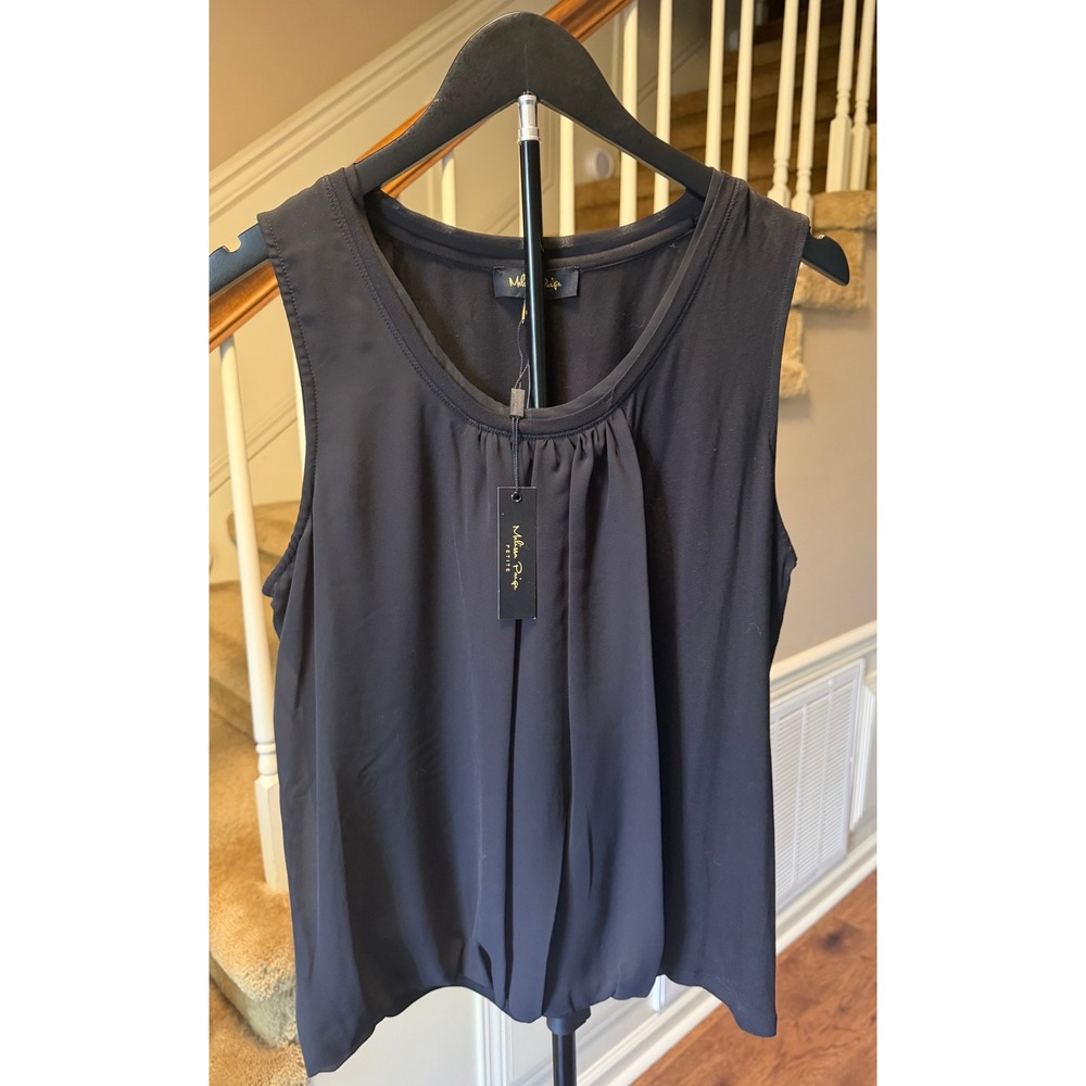 Melissa Paige Petite Black Pleated Sleeveless Blouse SM22444P PL